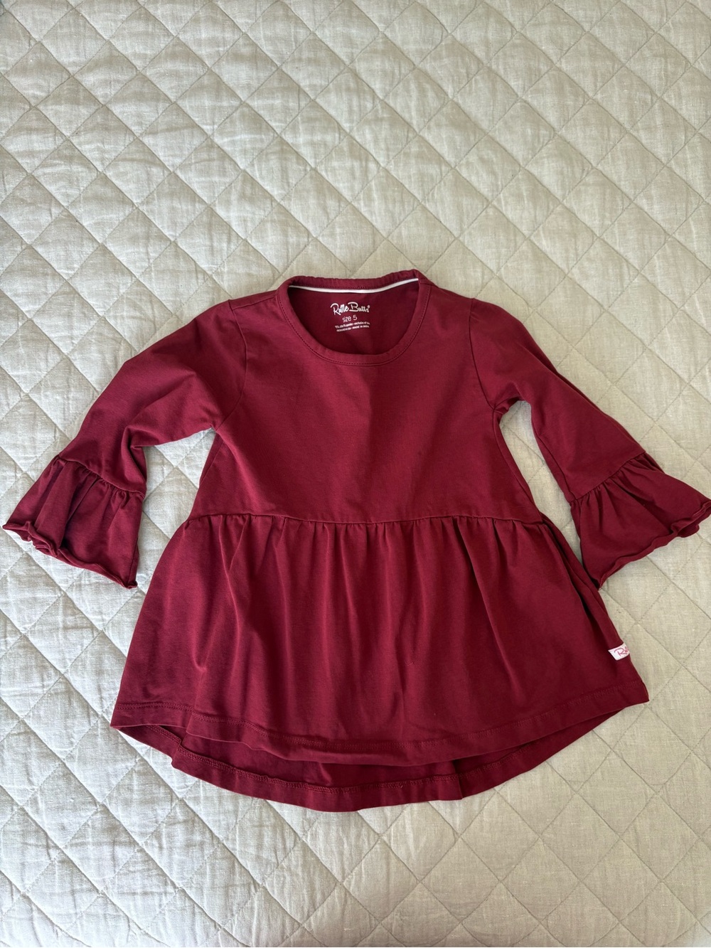 Ruffle Butts Burgundy Ruffled Bell-Sleeve Peplum Top